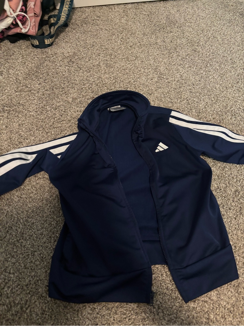 adidas Navy Blue Kids Hooded Track Jacket with White Stripes